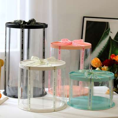 Food Grade Custom Transparent PET Plastic Decorative Wedding Round Cake Boxes In Bulk